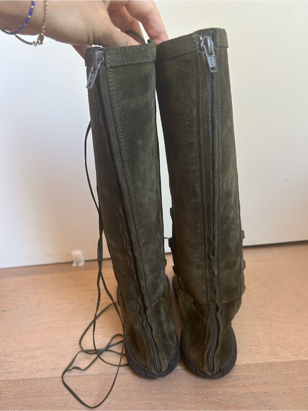 Miista Lace-Up Knee High Suede Sneaker Flats in Olive Green - Picture 5 of 5